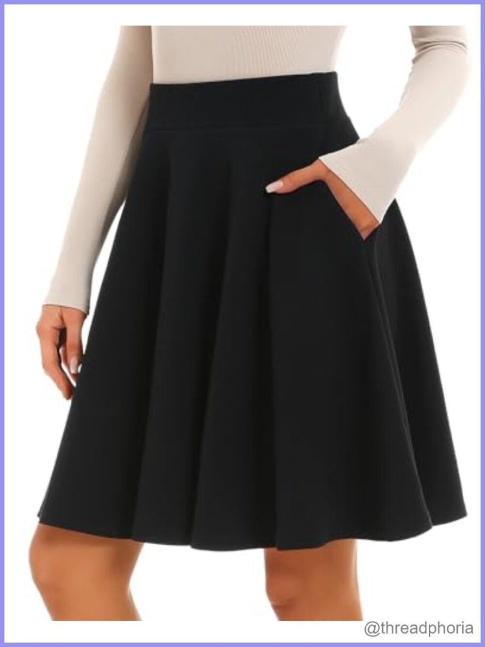 Women's Knee Length Flared A-Line Skirt with Pockets